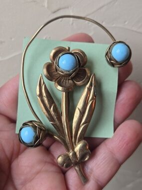 Teal Blue Brooch Flower Large Silver Tone Statement Bold Color Retro Collectible